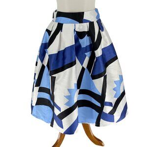 Beulah Style Abstract Print Midi Skirt With Pleats Back Zip 100% Polyester S Bla